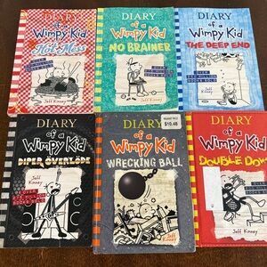 Collection of six Diary of a Wimpy Kid books by author Jeff Kinney.